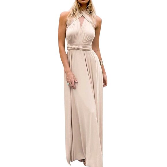 Multiway Transformer Wrap Dress Bridesmaid Elastic Waist Convertible Maxi Gown S - Picture 2 of 8
